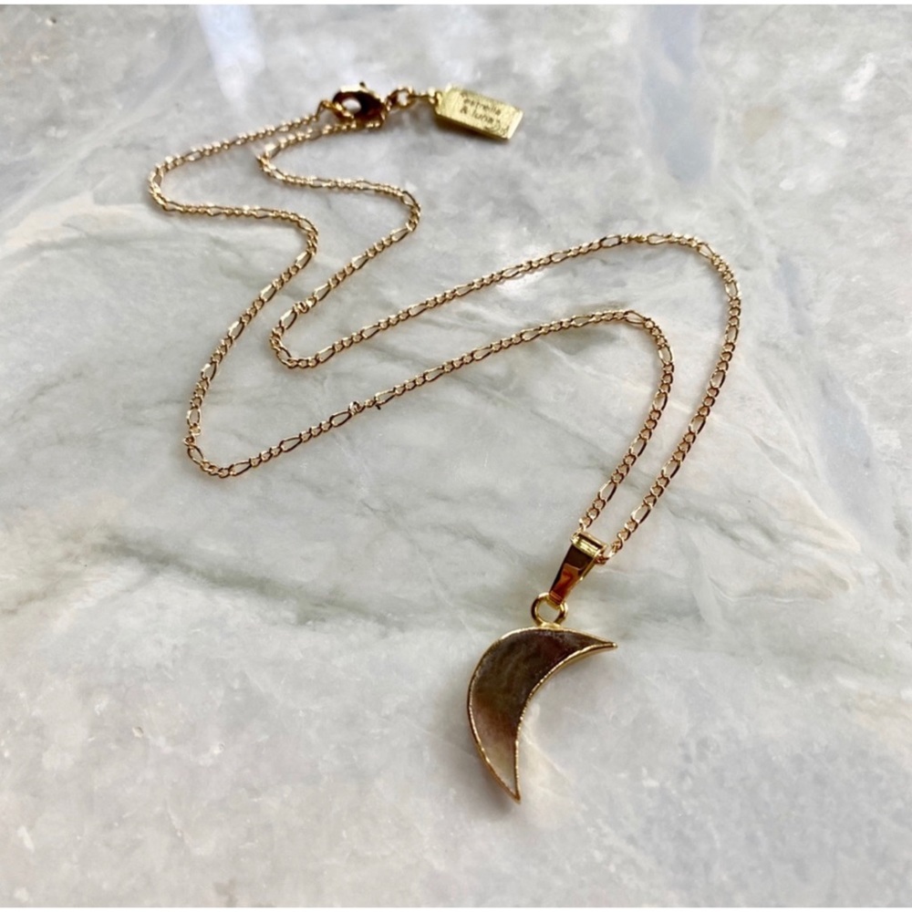 1 LEFT! Mother of Pearl Crescent Moon 22K Gold Necklace - Picture 10 of 11